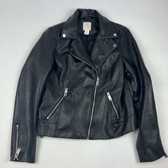 H&M Black Faux Leather Moto Biker Jacket Women's Size 4 - Picture 1 of 10